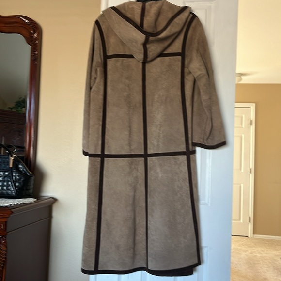 Vintage genuine suede coat with hoodie brown sz M/L - Picture 3 of 5